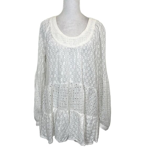Anthropologie Meadow Rue Eyelet Floral Embroidered Boho Top White size Small - Picture 1 of 8
